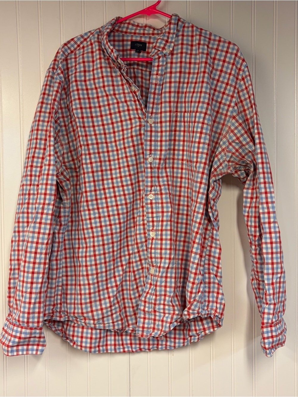 J.Crew Red & Light Blue Plaid Button-Up Shirt XL